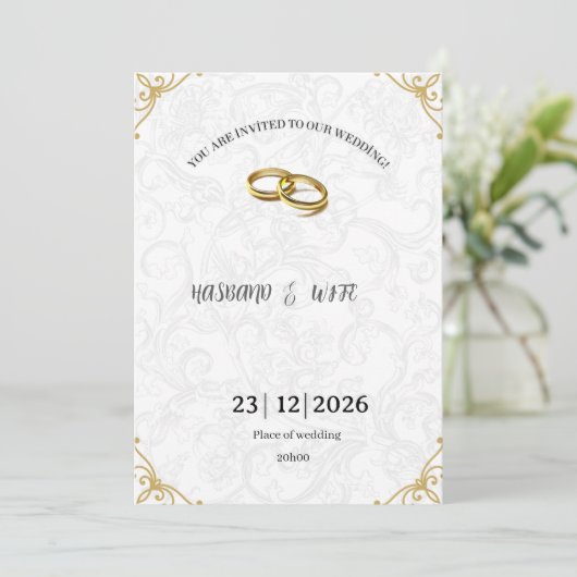 Timeless Gold Corner Accents Wedding Invite 招待状 (スタンド正面)