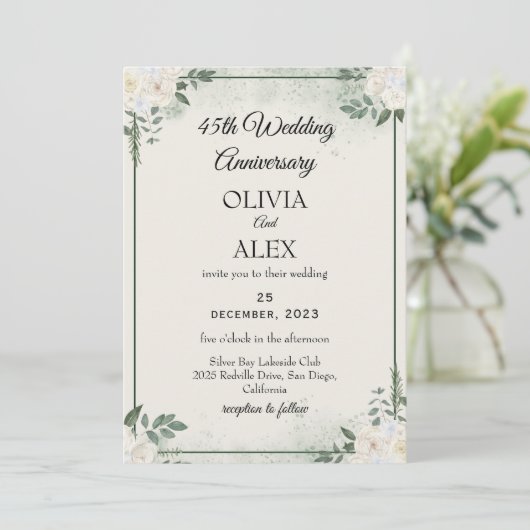 Timeless Greenery Wedding Anniversary Invitations 招待状 (スタンド正面)