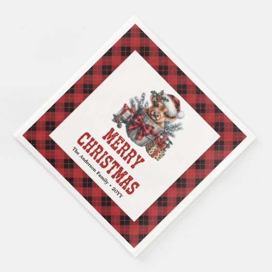 Timeless highland cow Christmas napkins red black  (コーナー)