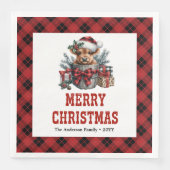 Timeless highland cow Christmas napkins red black  (正面)