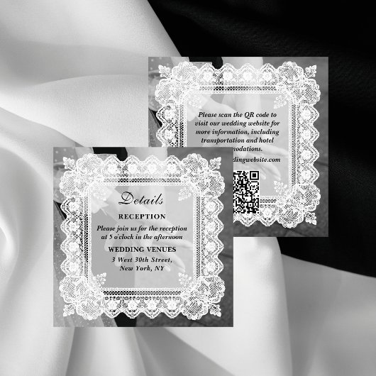 Timeless Lace Photo QR Code Wedding Details エンクロージャーカード