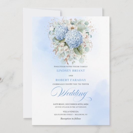 Timeless Light Blue Hydrangea Wedding Invitation 招待状 (正面)