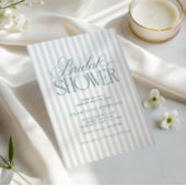 Timeless Luxe Script Blue Stripes Bridal Shower 招待状
