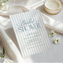 Timeless Luxe Script Blue Stripes Bridal Shower 招待状