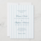 Timeless Luxe Script Blue Stripes Wedding 招待状 (正面)