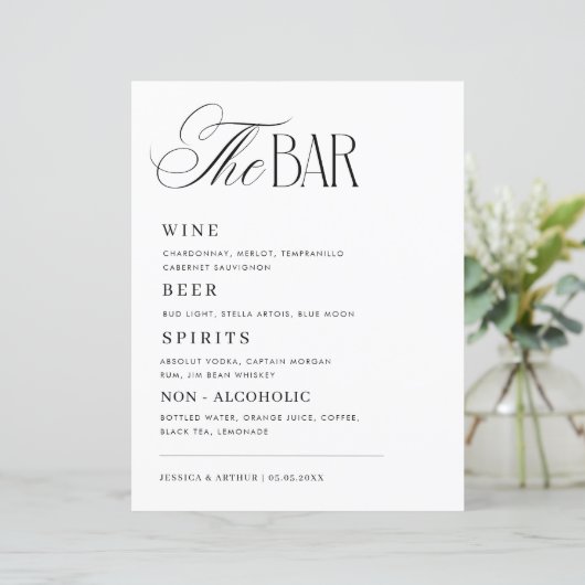 Timeless Luxe Script Classy Wedding Bar Drink Menu (スタンド正面)