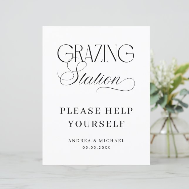 Timeless Luxe Script Grazing Station Wedding Sign (スタンド正面)