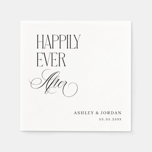 Timeless Luxe Script Happily Ever After Party スタンダードカクテルナプキン (正面)