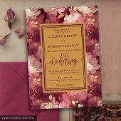 Timeless Luxury Maroon Blush Gold Floral Wedding 招待状