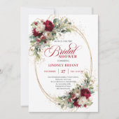 Timeless Maroon Floral Gold Bridal Shower Invite 招待状 (正面)