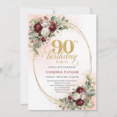 Timeless Maroon Peonies Eucalyptus 90th Birthday 招待状 (正面)