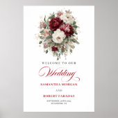 Timeless Marsala Floral Eucalyptus Gold Welcome  ポスター (正面)