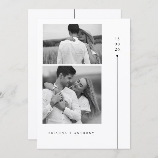 Timeless  Modern Black & White Photo Wedding 招待状 (正面/裏面)