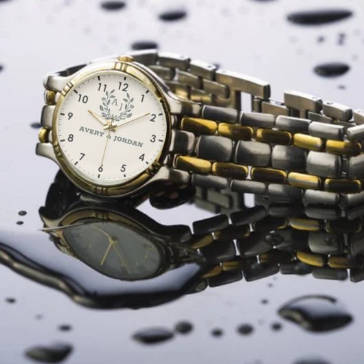 Timeless Monogram Custom Names  Pink Background 腕時計