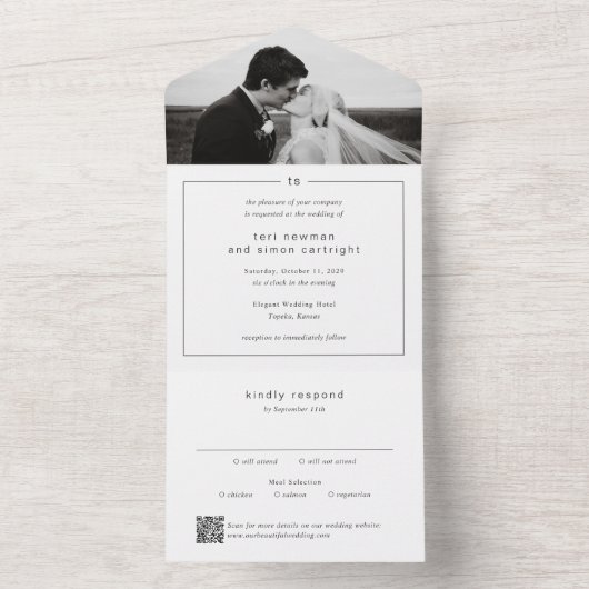 Timeless Monogram QR Code Modern Wedding オールインワン招待状 (内側)