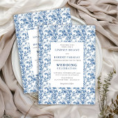 Timeless Navy Blue Toile Wedding Invitation 招待状