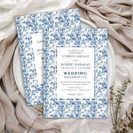 Timeless Navy Blue Toile Wedding Invitation 招待状