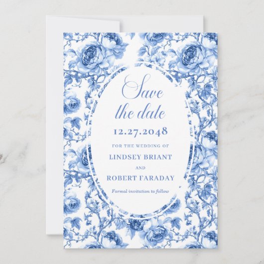 Timeless Navy Roses Save the Date Wedding Card   案内状 (正面)
