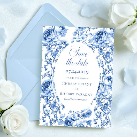 Timeless Navy Roses Save the Date Wedding Card   案内状