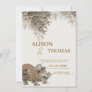 Timeless Neutral Botanical Wedding Invite 招待状
