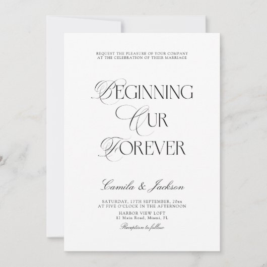 Timeless Old Money Black and White Wedding 招待状 (正面)