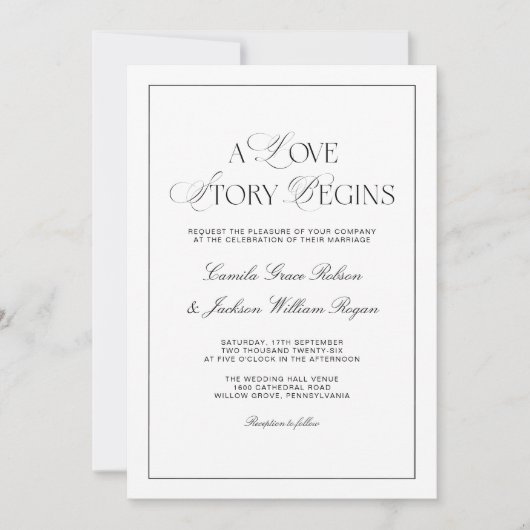 Timeless Old Money Black and White Wedding 招待状 (正面)