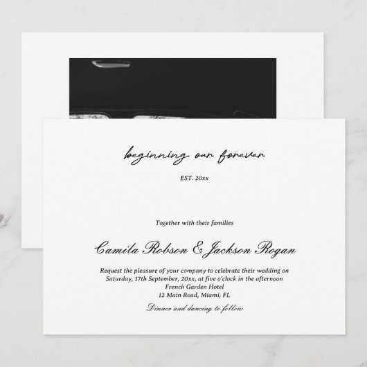 Timeless Old Money Black and White Wedding Invitat 招待状 (正面/裏面)