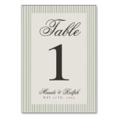 Timeless Old Money Green Stripe Wedding テーブルナンバー (正面)