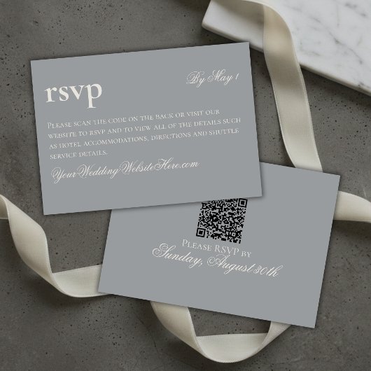 Timeless Old Money Grey Wedding QR 出欠カード