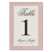 Timeless Old Money Red Stripe Wedding テーブルナンバー (正面)