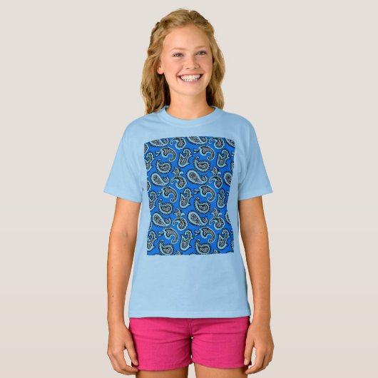 Timeless  Paisley on Blue Background Tシャツ (正面フル)