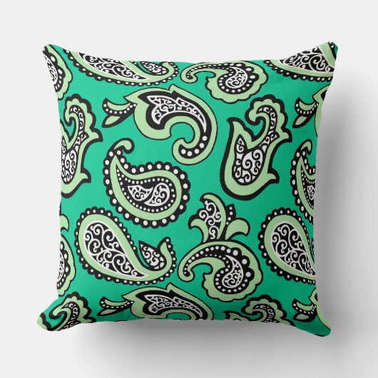 Timeless Paisley on Green Background クッション (正面)