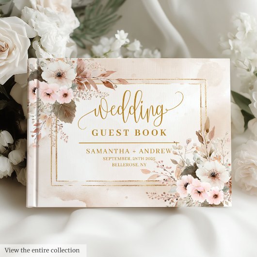 Timeless Pale Pink Gold Floral Wedding Guest Book ゲストブック