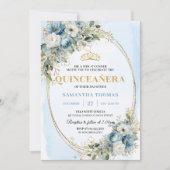 Timeless Pastel Blue Gold Eucalyptus Quinceañera 招待状 (正面)