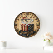 Timeless Patriotism Vintage Uncle Sam Hat Patrioti ラージ壁時計 (ホーム)