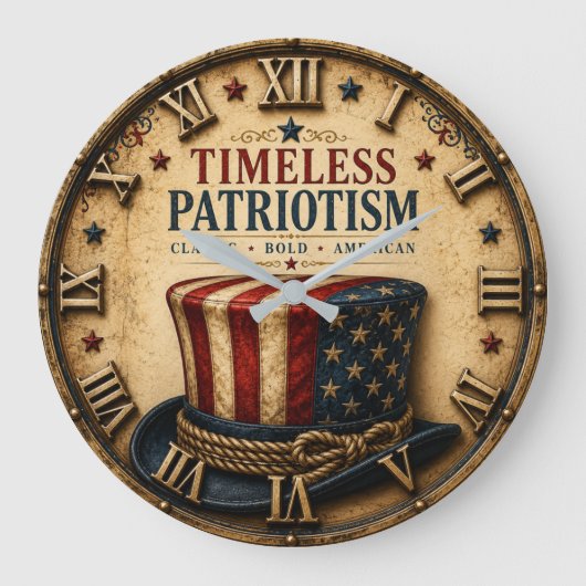 Timeless Patriotism Vintage Uncle Sam Hat Patrioti ラージ壁時計 (正面)