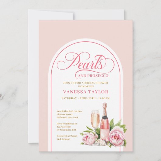 Timeless Pearls and Prosecco Bridal Shower Card 招待状 (正面)