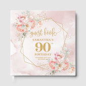 Timeless Powder Pink Gold Floral 90th Birthday  ゲストブック (正面)