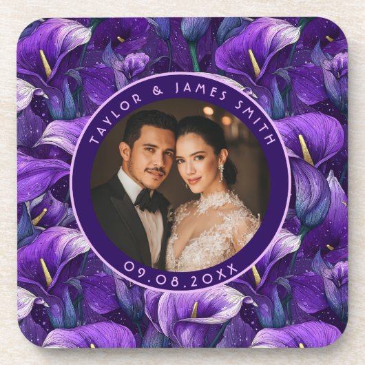 Timeless Purple Calla Lilies Garden Boho Wedding コースター (正面)
