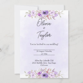 Timeless Purple Minimalist Floral Wedding 招待状
