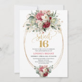 Timeless Red Burgundy Gold Floral Sweet 16 Invite 招待状 (正面)