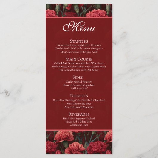 Timeless Red Carnation Aesthetic Boho Wedding メニュー (正面)