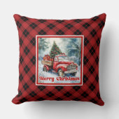 Timeless red truck holiday scene rustic watercolor クッション (正面)