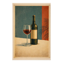 Timeless Red Wine Retro Bar Cart Poster ポスター