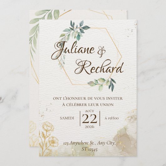 Timeless Romance Elegant Wedding Invitation 招待状 (正面/裏面)