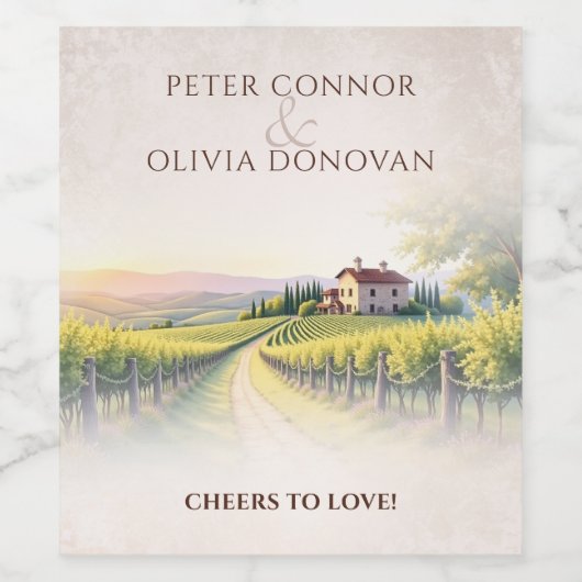 Timeless Romantic Vineyard Rustic Wedding ワインラベル (シングルラベル)