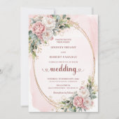 Timeless Rose Gold Blush Greenery Wedding Invites 招待状 (正面)