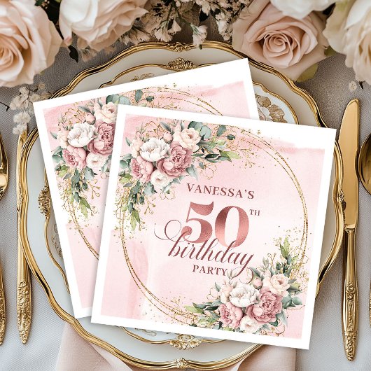 Timeless Rose Gold Dusty Pink 50th Birthday Party スタンダードカクテルナプキン