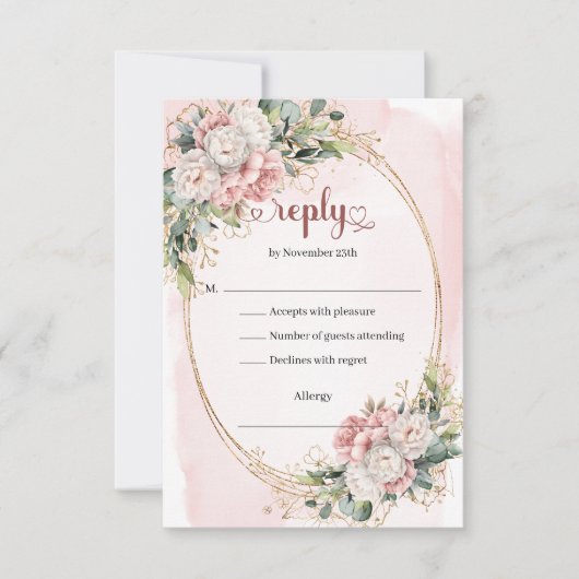 Timeless Rose Gold Dusty Pink Wedding RSVP Card (正面)
