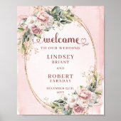 Timeless Rose Gold Flowers Greenery Welcome Sign ポスター (正面)